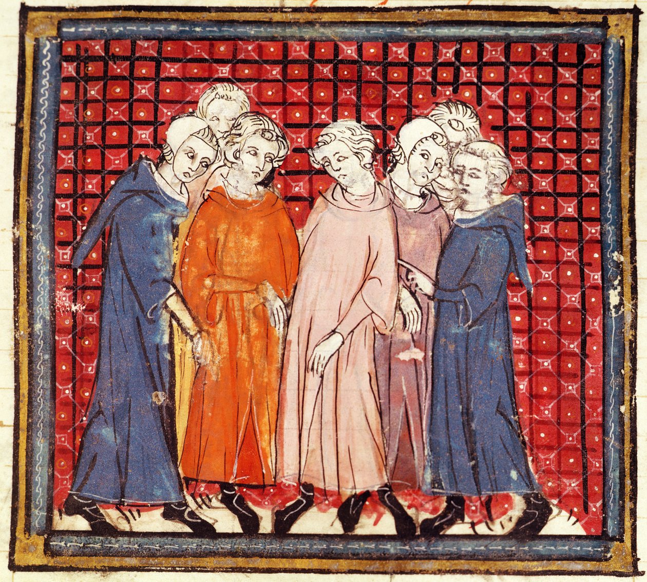 f.155r नोबलमेन, किंग्स लुईस द प्यूसी के खिलाफ, ग्रैंडस क्रॉनिकल्स डी फ्रांस, 1375-79 से द्वारा फ्रेंच स्कूल