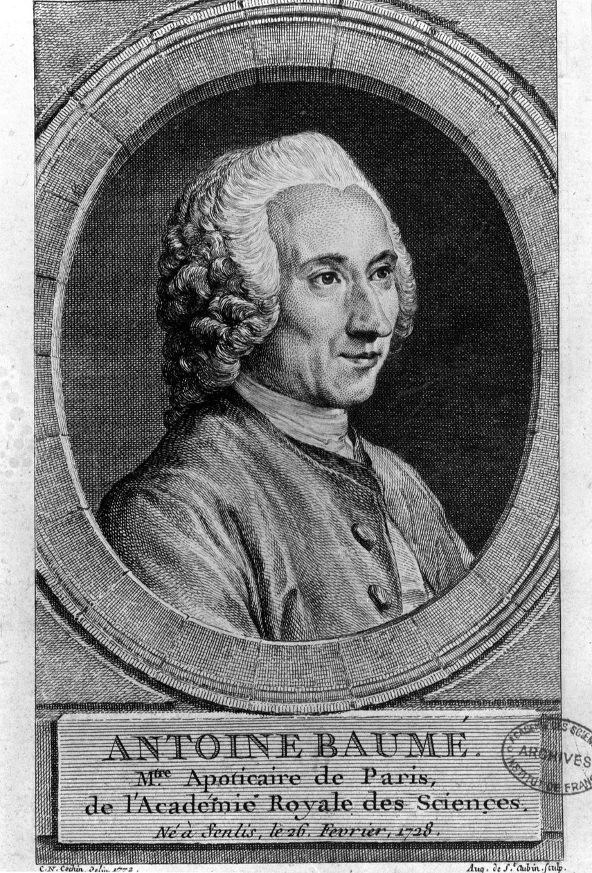 एंटोनी बॉम (1728-1804), फ्रांसीसी रसायनज्ञ और फार्मासिस्ट का चित्र। अपोटिकेयर डी पेरिस। 1772 से उत्कीर्णन। द्वारा फ्रेंच स्कूल
