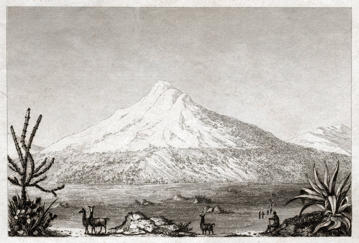 चिम्बोराजो ज्वालामुखी। (उत्कीर्णन, सीए। 1840) द्वारा फ्रेडरिक अलेक्जेंडर बैरन वॉन (बाद) हम्बोल्ट