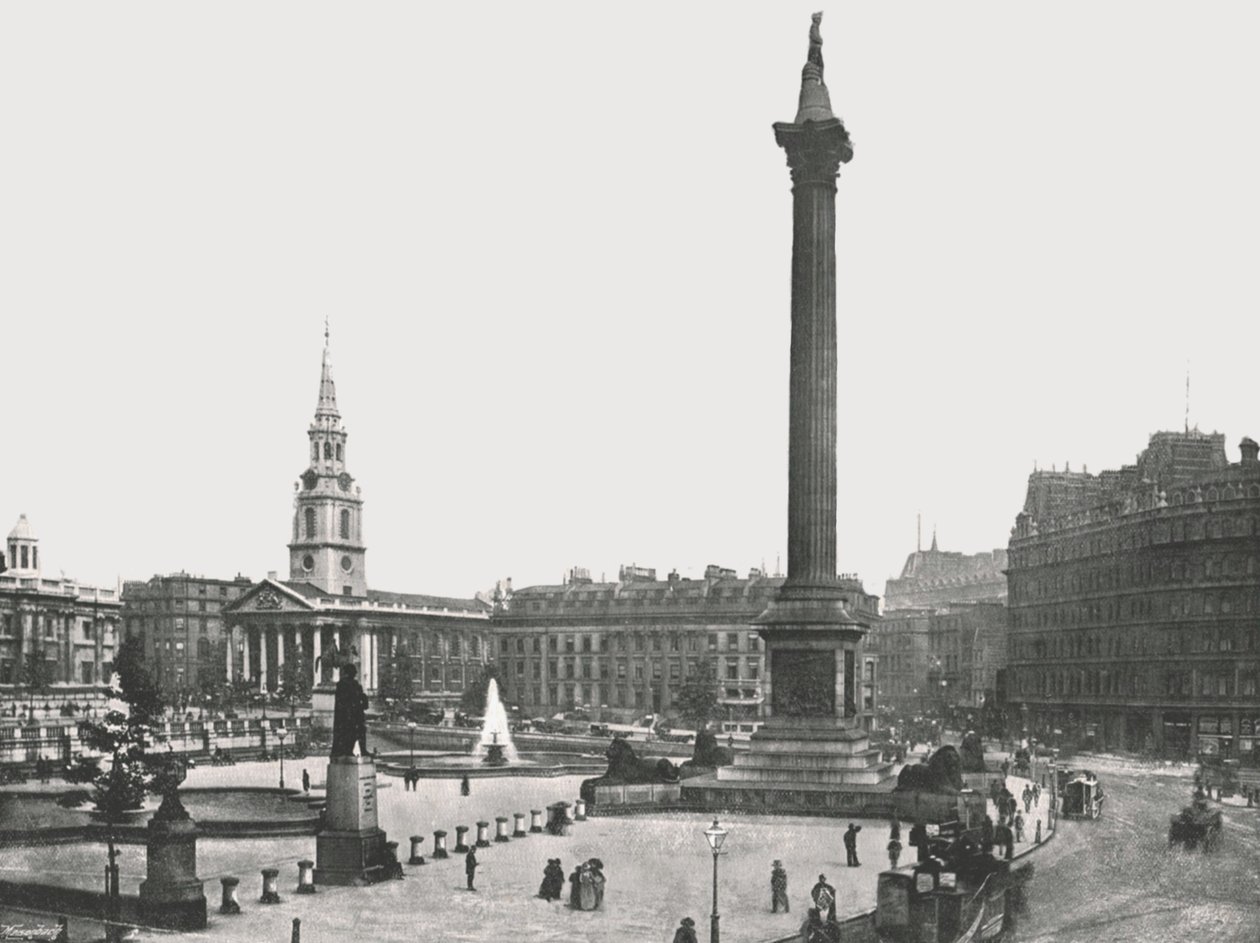 ट्राफलगर स्क्वायर, लंदन, 1895। द्वारा फ्रिथ और सह
