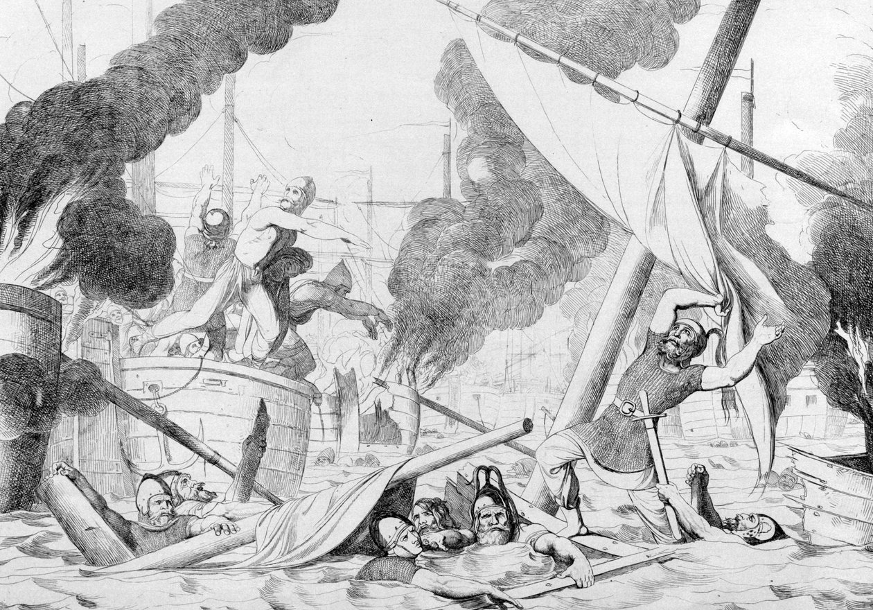 1839 से पहले सीज ऑफ कॉन्स्टेंटिनोपल के दौरान ग्रीक आग द्वारा फ्योडोर एंटोनोविच ब्रूनी