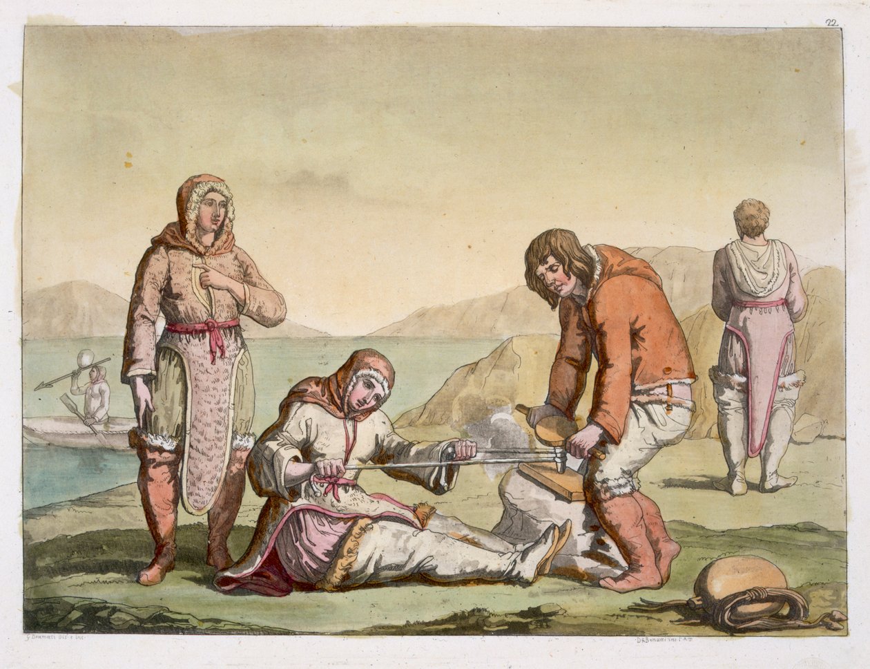 एस्किमोस, 1817 (रंग उत्कीर्णन) द्वारा जी। ब्रामती