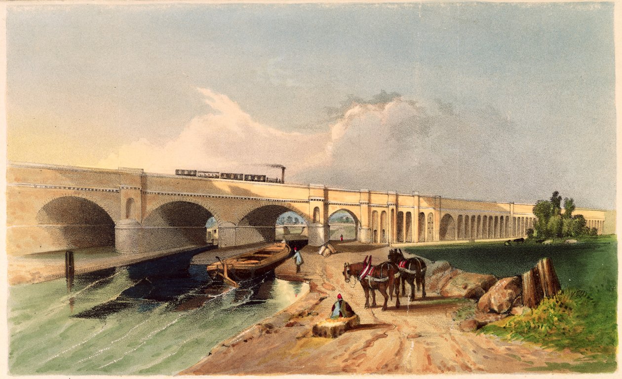 1836 में डेप्टफोर्ड में ग्रीनविच रेलवे वियाडक्ट का दृश्य द्वारा जीएफ ब्रैग