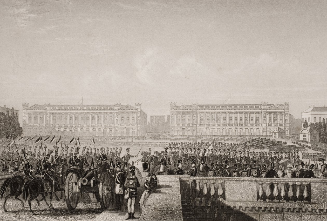 1815 में पेरिस में मित्र राष्ट्रों का प्रवेश, लेफ्ट द्वारा &39;इंग्लैंड की लड़ाइयों सी एंड लैंड&39; से दृष्टांत कर्नल विलियम्स द्वारा जीडब्ल्यू टेरी