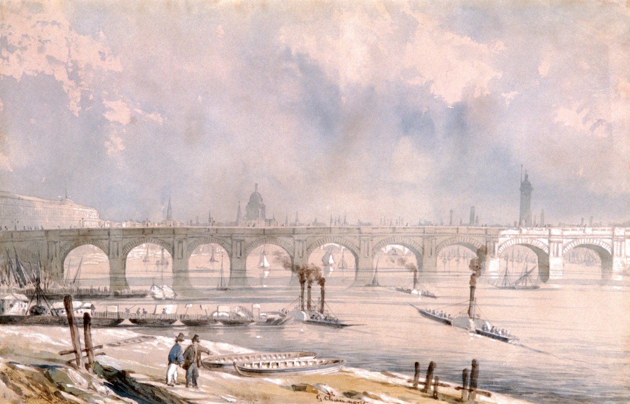 वाटरलू ब्रिज, शहर की ओर देख रहा है, लंदन, 1847 द्वारा जी चौमोंटे