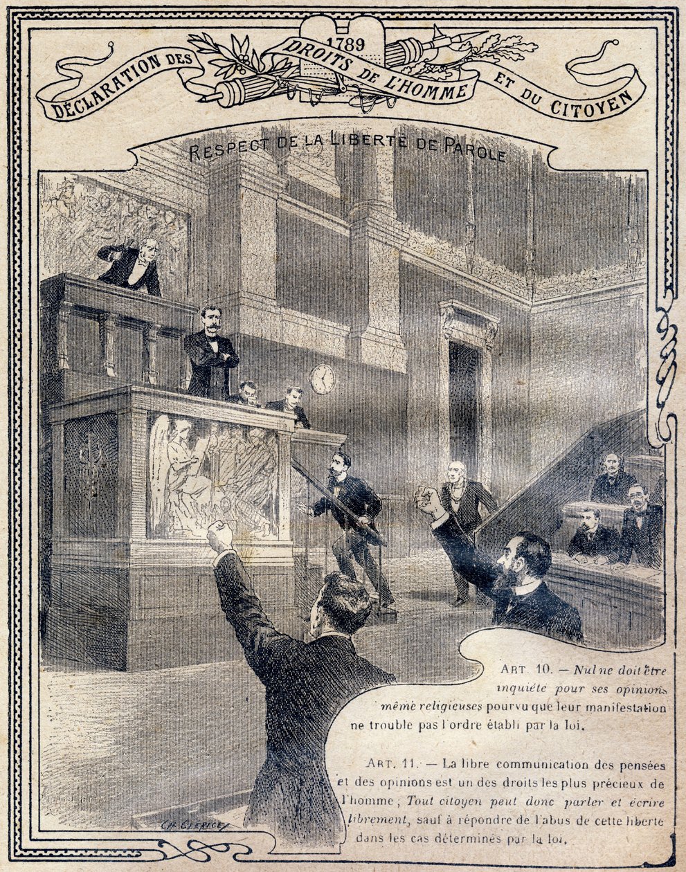 1789: मनुष्य और नागरिक के अधिकारों की घोषणा: अभिव्यक्ति की स्वतंत्रता का सम्मान। "नैतिकता और नागरिक शिक्षा की अनूठी पुस्तक, प्राथमिक विद्यालय के तीन पाठ्यक्रमों और उच्च विद्यालयों की प्राथमिक कक्षाओं के छात्रों के लिए अभिप्रेत है और द्वारा जी। दासचर