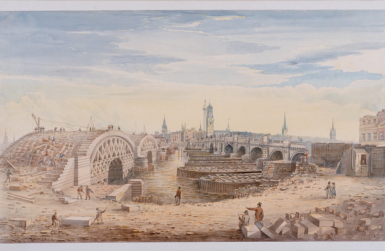 लंदन ब्रिज पुराना और नया, लंदन, 1828 द्वारा जी येट्स