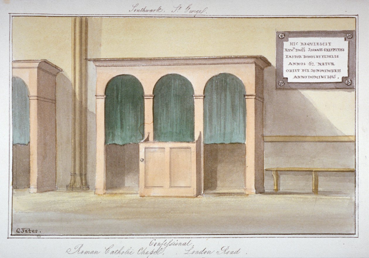 लंदन रोड, साउथवार्क, लंदन, 1825 में रोमन कैथोलिक चैपल में इकबालिया बयान द्वारा जी येट्स