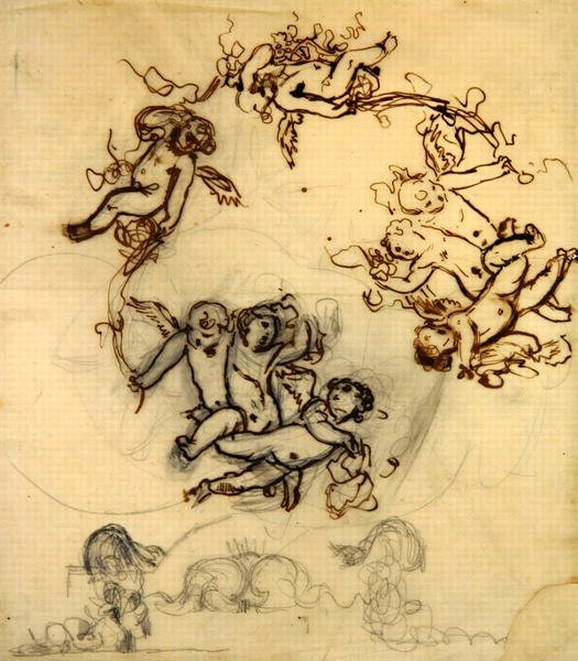 पुट्टी, पालिस डी'ऑर्से में भोजन कक्ष में छत की सजावट के लिए अध्ययन, c.1900 (कागज पर कलम और स्याही) द्वारा गेब्रियल जोसेफ मैरी अगस्टिन फेरियर
