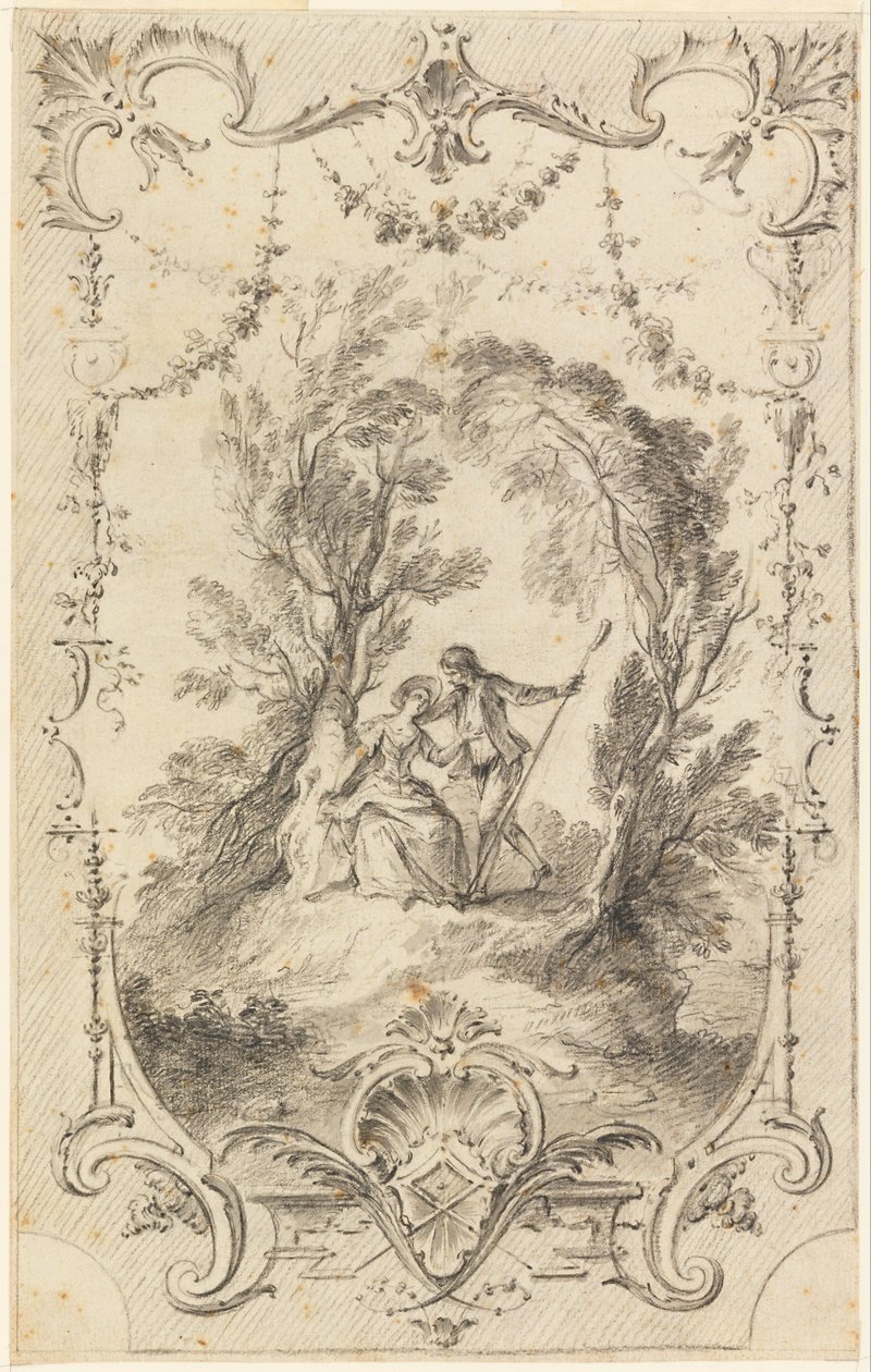 ईगर शेफर्ड (L&39;Oeuvre gravé de Watteau, 1739 में प्लेट 247 के लिए प्रारंभिक ड्राइंग) द्वारा गेब्रियल ह्यूक्वियर