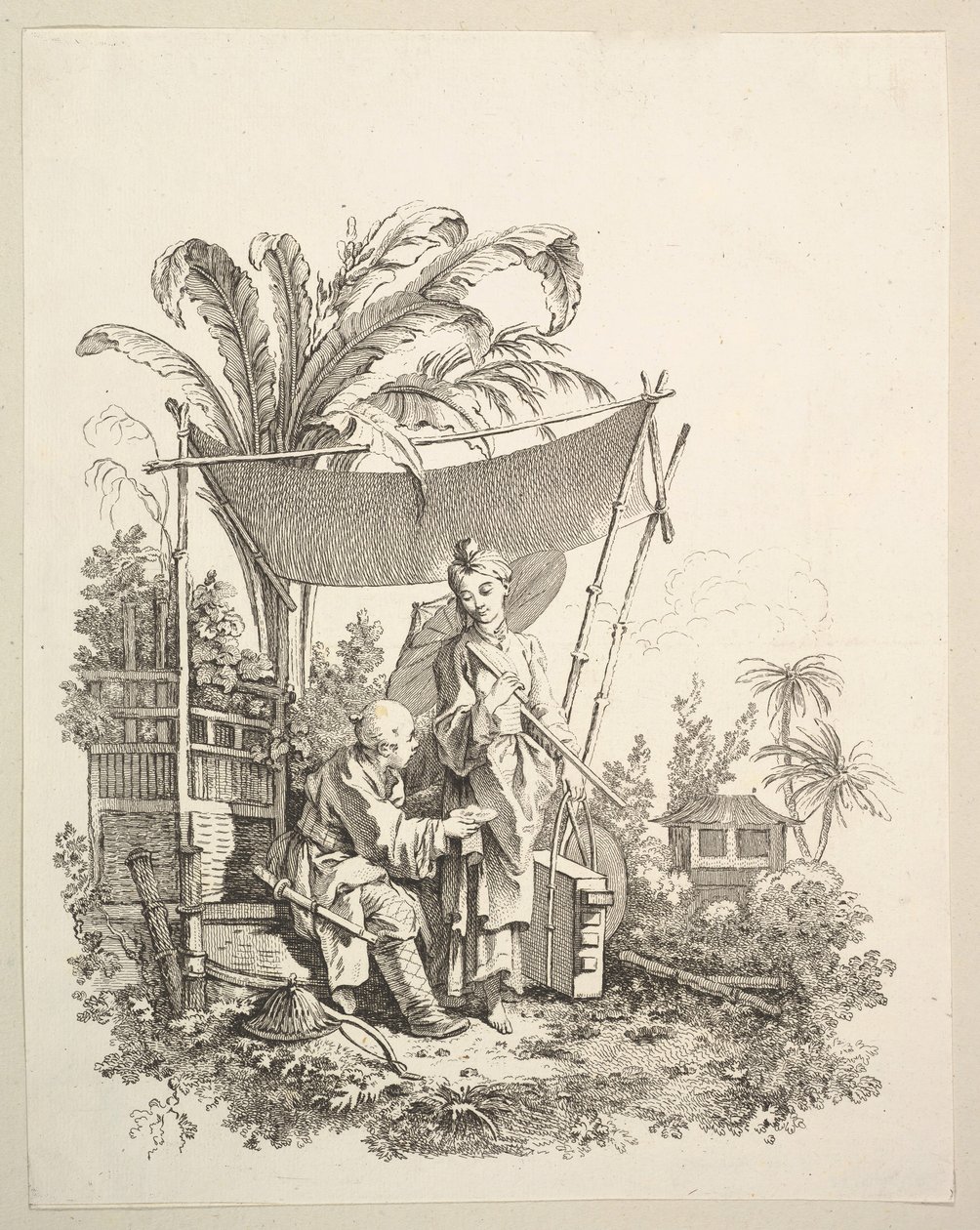 सोल्जर को जिज्ञासा दिखाती महिला, ca. 1742। द्वारा गेब्रियल ह्यूक्वियर