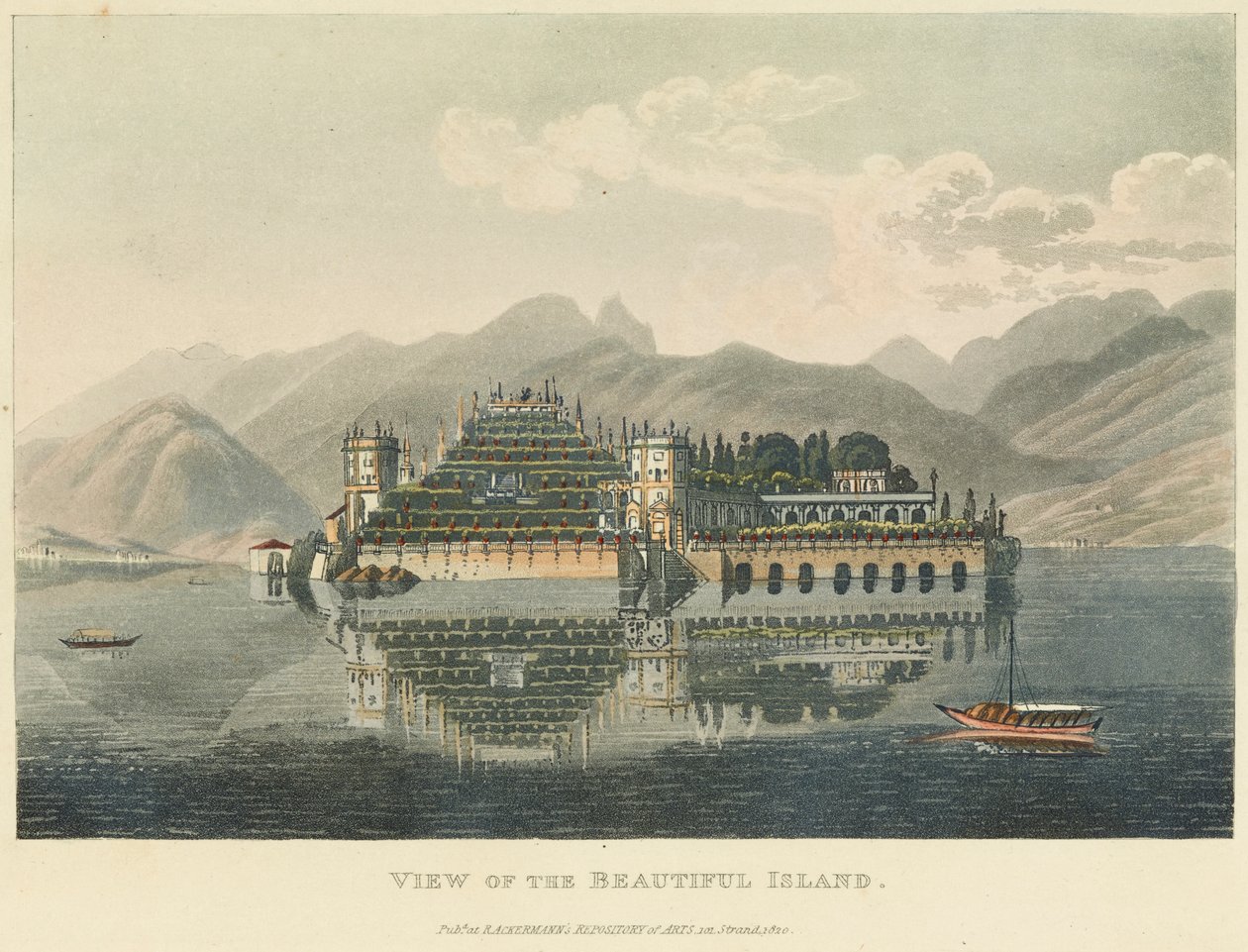 1820 से पहले सुंदर द्वीप (इसोला बेला, लागो मैगीगोर) का दृश्य द्वारा गेब्रियल एल। और लॉरी माथियास जी। लॉरी