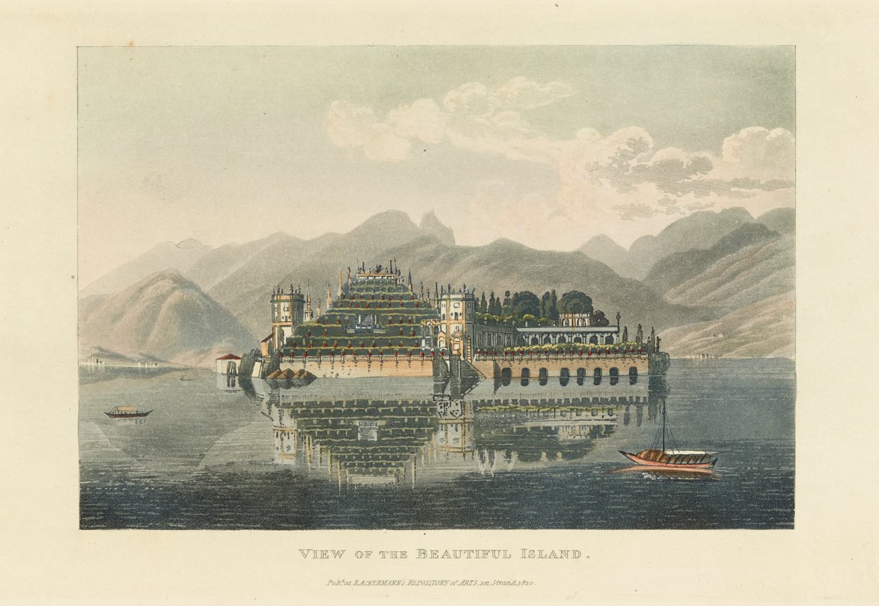 1820 से पहले सुंदर द्वीप इसोला बेला, लागो मैगीगोर का दृश्य। द्वारा गेब्रियल लुडविग लॉरी