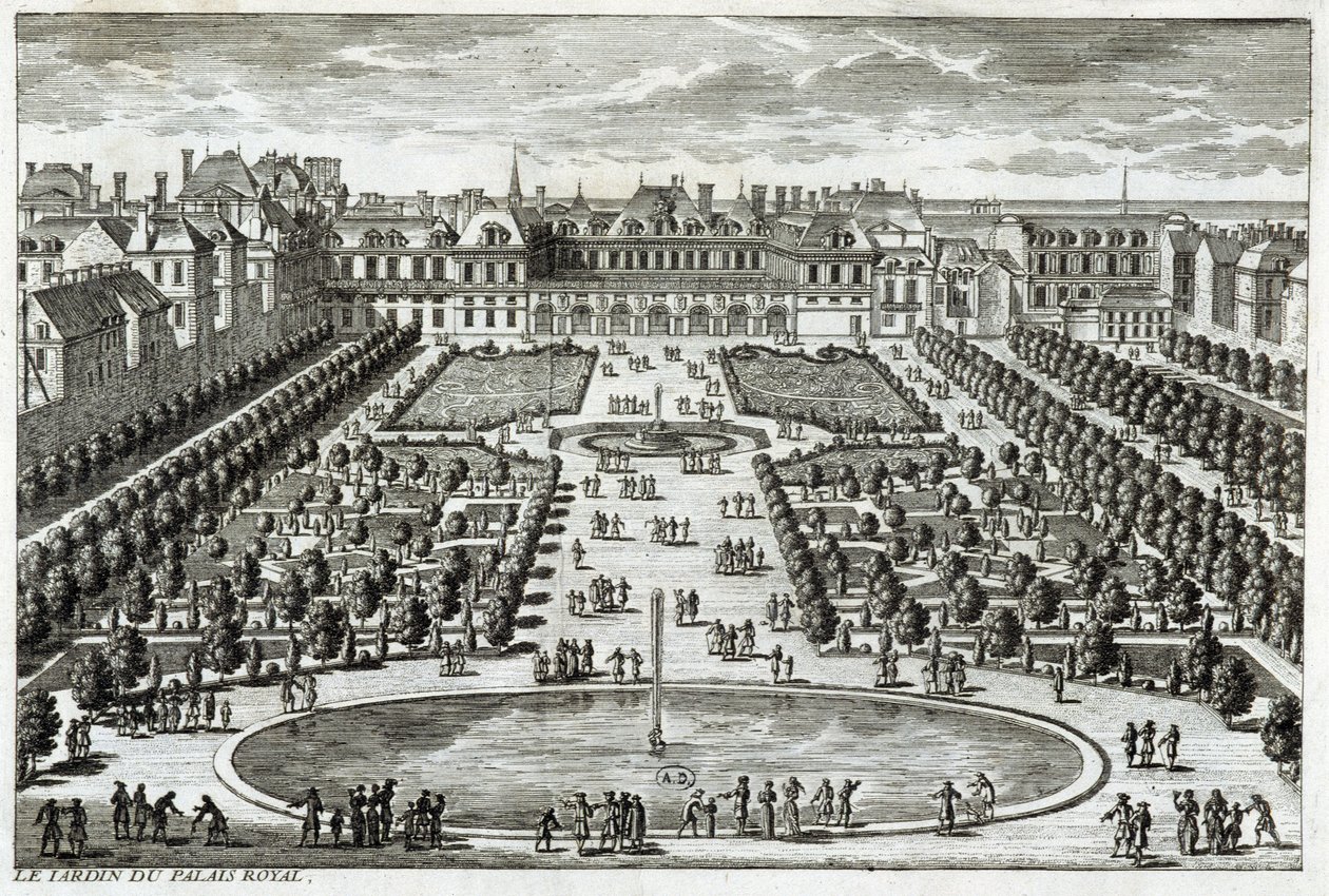 पेरिस में Parc du Palais Royal का दृश्य। पेरेल द्वारा उत्कीर्णन, 17वीं शताब्दी के अंत में। द्वारा गेब्रियल पेरेल