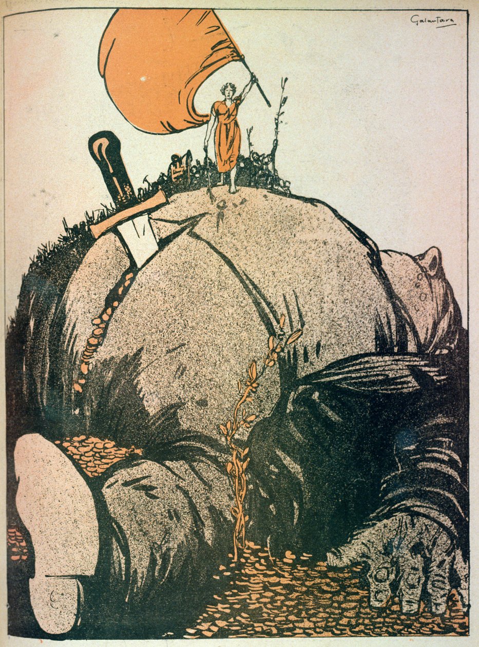 द बीस्ट (पूंजीवाद): यह तभी है जब किसी ने इस जानवर को मार दिया है कि रियल सोशल ट्रुथ प्रकाश में आता है, जिसे &39;L&39;Assiette Au Beurre&39;, पब के कलाकार ने उकेरा। जून 1907 (74185 भी देखें) द्वारा गैब्रिएल गैलेन्टारा