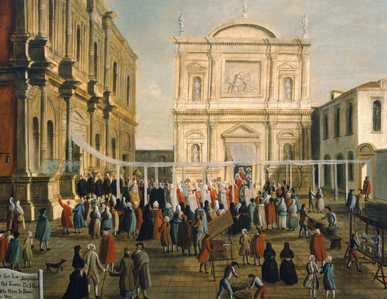 पवित्र दिन पर चर्च ऑफ सैन रोक्को में डोगे और लॉर्ड्स, गेब्रियल बेला (1730-1799) द्वारा कैनवास पर तेल, 92.5x145.5 सेमी, विस्तार द्वारा गेब्रियल बेला