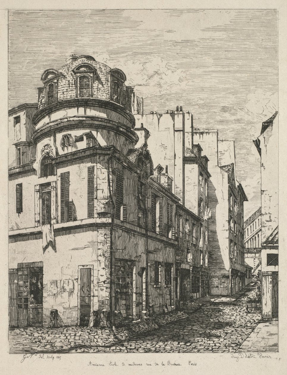 ओल्ड पेरिस पर Etchings: पूर्व मेडिकल स्कूल rue de la Biecherie ..., 1865। द्वारा गैब्रिएल मैरी निएल