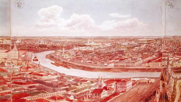 मॉस्को का पैनोरमा, मोस्कवा नदी का चित्रण, 1819 (कागज पर wc) (देखें 170139-170146) द्वारा Gadolle