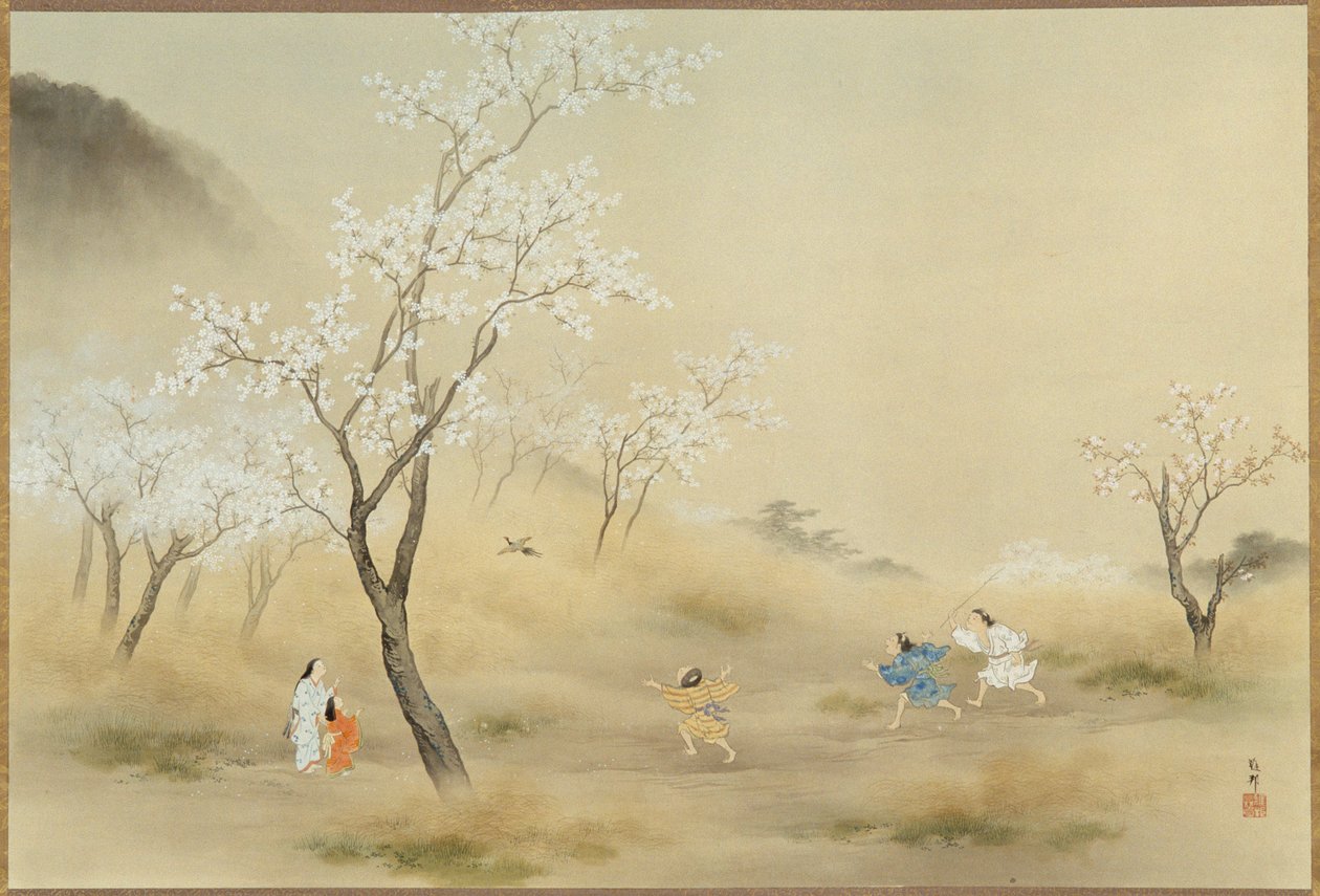 नो-असोबी (प्लेइंग इन द फील्ड), c.1905 (कागज पर स्याही और रंग) द्वारा गाहो हाशिमोतो