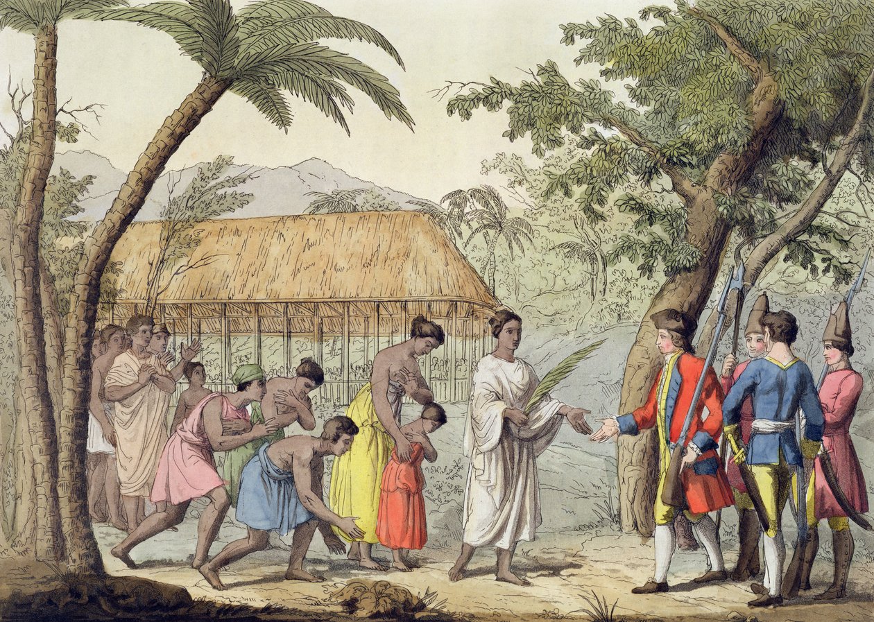 कप्तान सैमुअल वालिस (1728-1830) ताहिती द्वीप पर क्वीन ओबेरा द्वारा प्राप्त किया जा रहा है द्वारा गैलो गैलीना