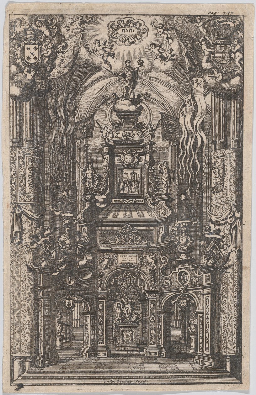 फर्डिनेंड के लिए Catafalque, एक अज्ञात किताब से, ca. 1660-95। द्वारा गैस्पार बुट्टेट्स