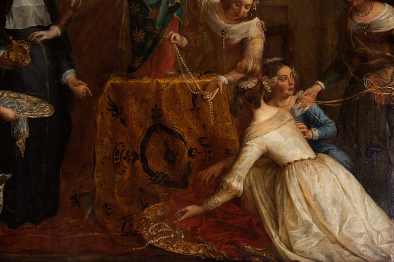 पैरिश चर्च (एग्लीस सेंट-ब्रिस)। पेंटिन "स्पेन के आर्कड्यूक इसाबेल हाले के बेसिलिकम सेंट-मार्टिन को अपने गहने देते हुए"। गैस्पर डी क्रेयर। द्वारा गैस्पर डी क्रेयर