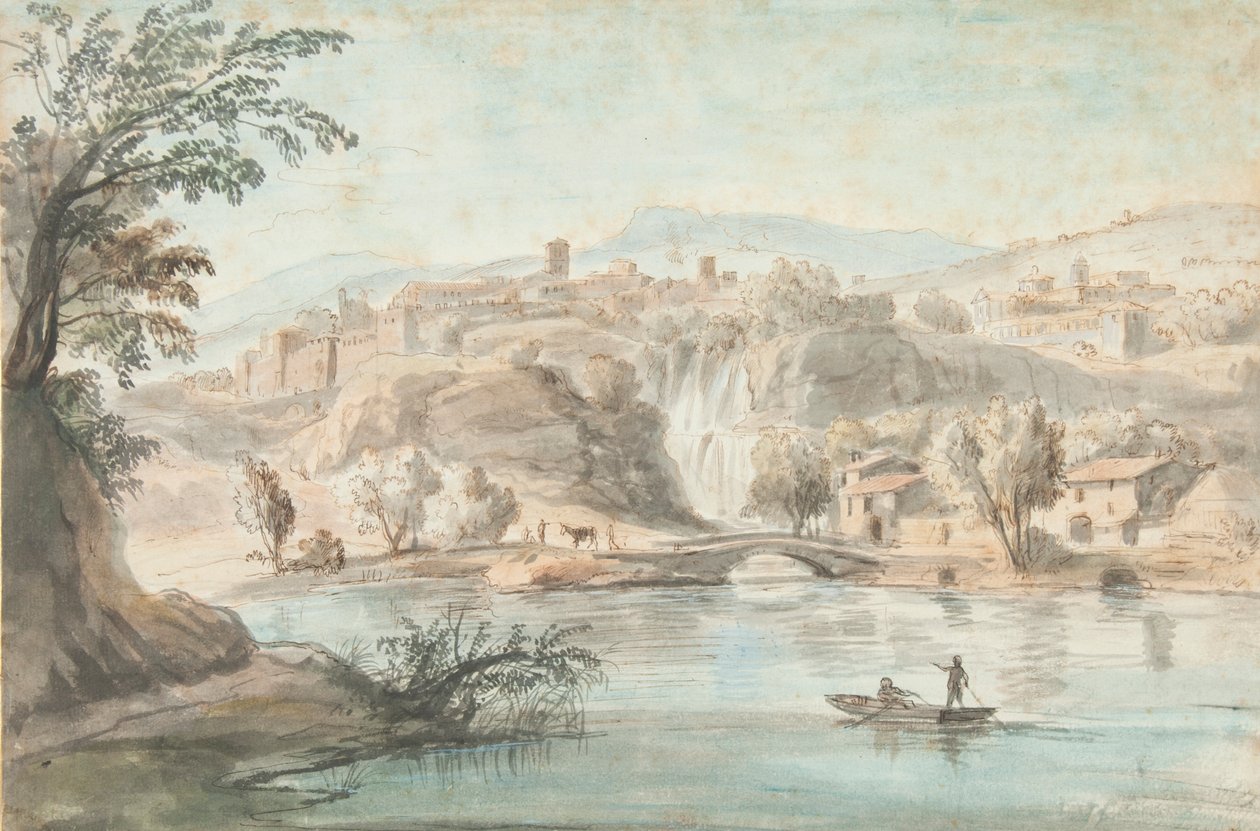 तिवोली में लैंडस्केप, 1701-10 (कलम, भूरे रंग की स्याही और कागज पर रंगीन राख) द्वारा गैस्पर वान विटेल