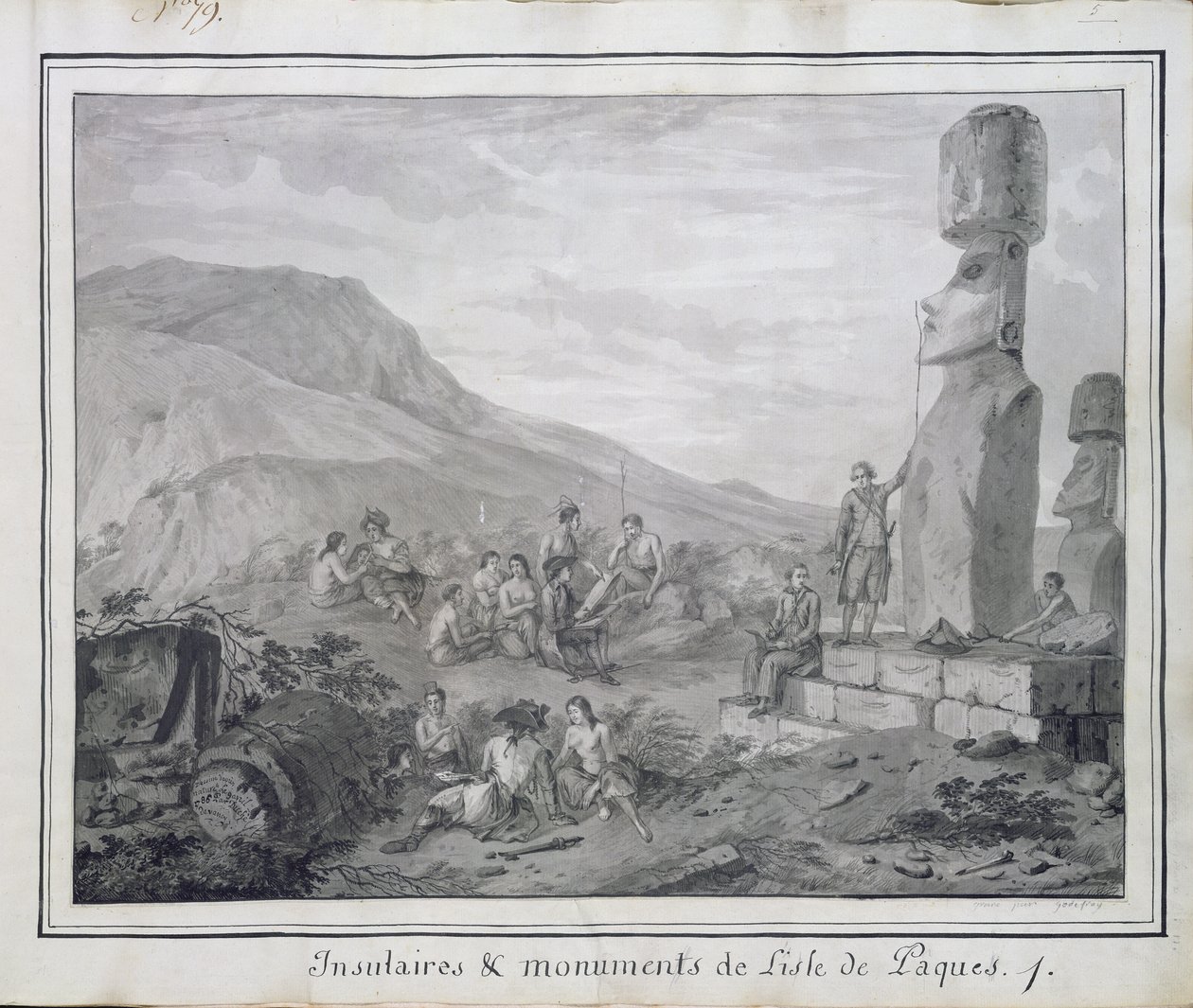 ईस्टर द्वीप के द्वीप समूह और स्मारक, 1786 (कागज पर स्याही और स्याही) (BAL 72648 भी देखें) द्वारा गैसपार्ड दुचे दे वैंसी