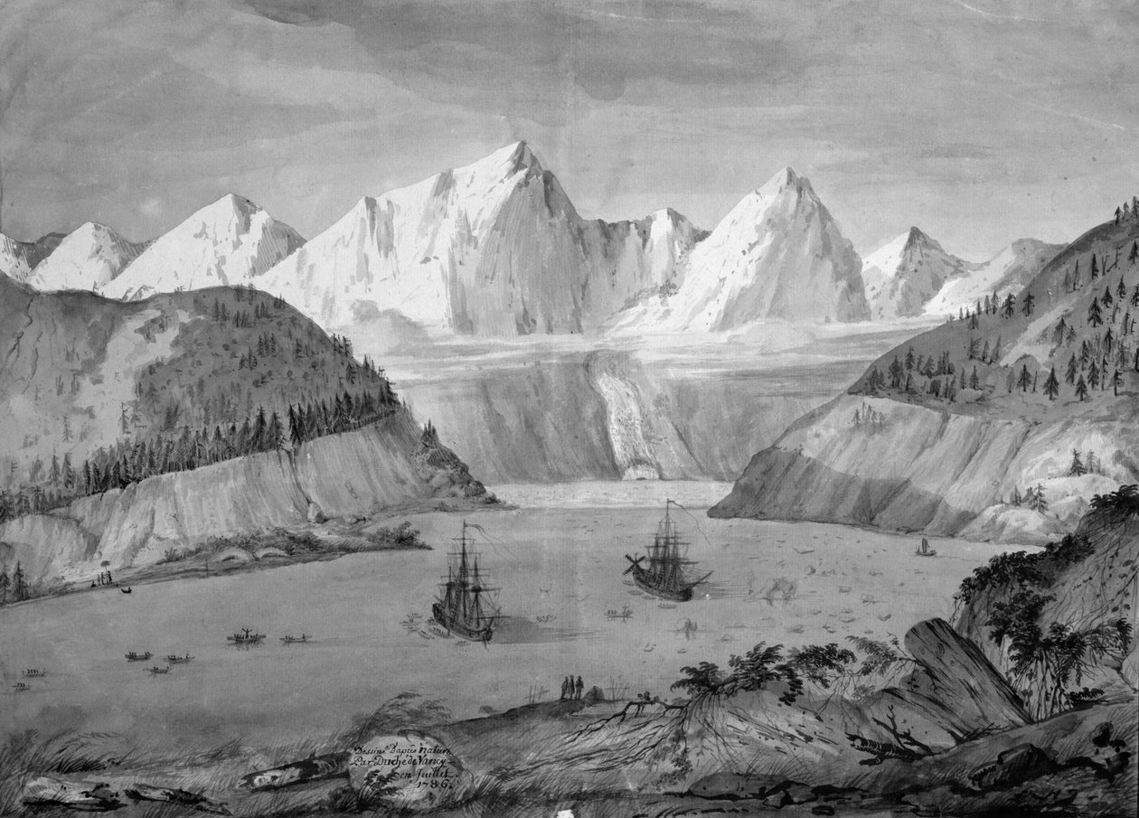 ले पोर्ट डे फ्रैन्किस, अलास्का, &39;वॉयेज डी ला पेरोस&39;, जुलाई 1786 से (कागज पर पेन की स्याही और धुलाई) द्वारा गैसपार्ड दुचे दे वैंसी