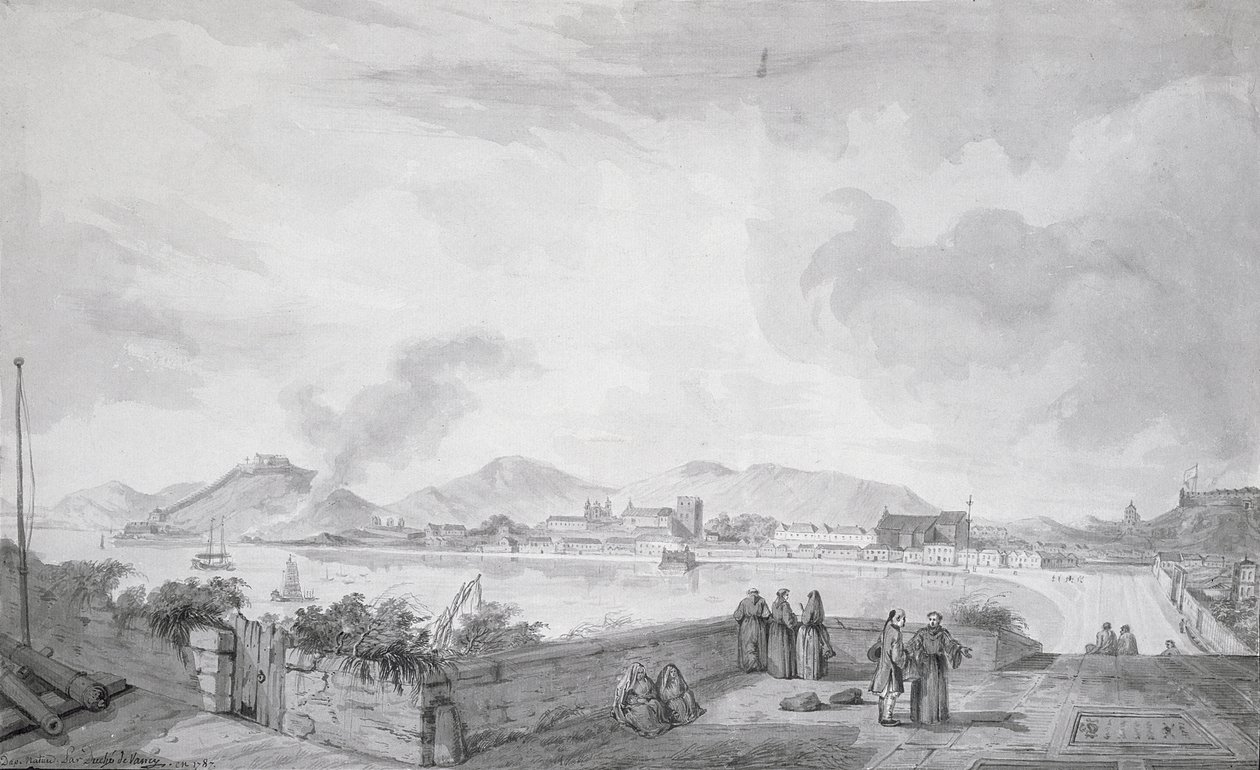 मकाओ का दृश्य, 1787 (कागज पर wc und स्याही) द्वारा गैसपार्ड दुचे दे वैंसी