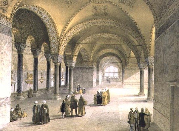 हाघिया सोफिया, प्लेट 13: लुई हाघे द्वारा उकेरी गई गैलरी का केंद्र (1806-85) 1852 में प्रकाशित (लिथो) द्वारा गैसपार्ड (बाद में)