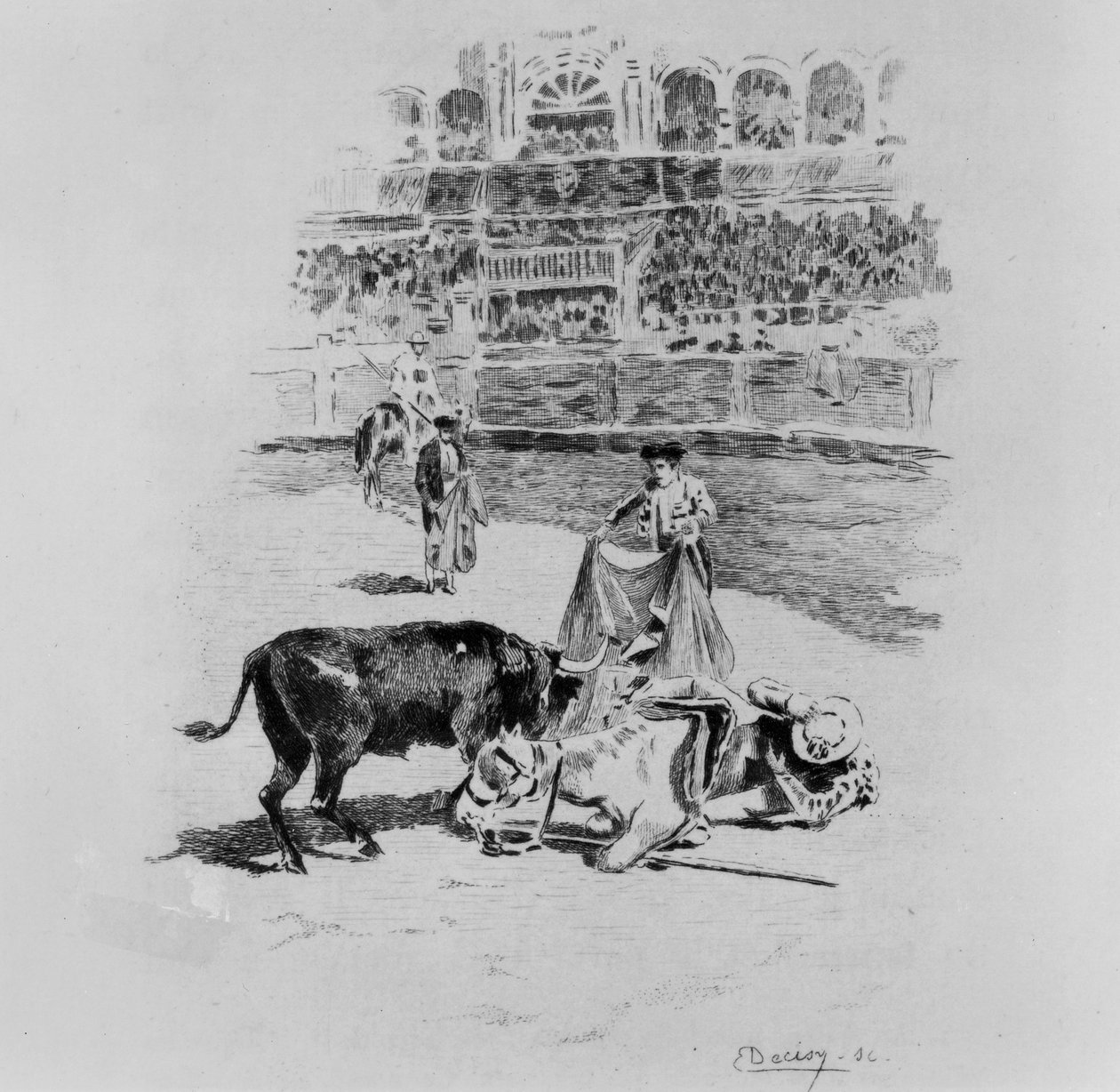 पिकाडोर का पतन, यूजीन डेजी द्वारा उत्कीर्ण प्रोस्पर मेरिमे (1803-70) का एक चित्र (1866-c.1936) द्वारा गैस्टन वूलीयर
