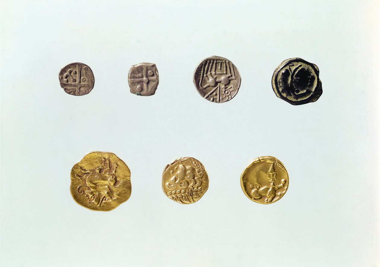 गालिश के सिक्के, c.750-0 ईसा पूर्व (सोने की चाँदी) द्वारा फ्रेंच भाषा