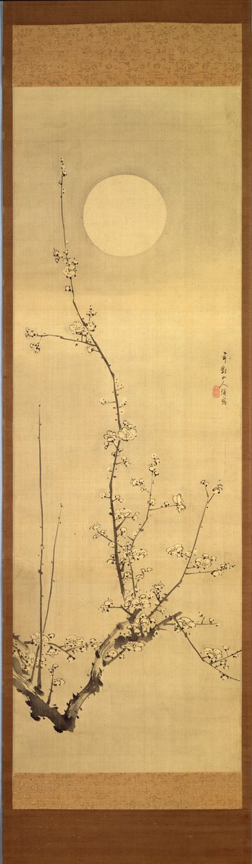 पूर्णिमा के खिलाफ खिलने वाला बेर का पेड़, c.1800-22 (रेशम पर स्याही) द्वारा जेंटाई सैनजिन
