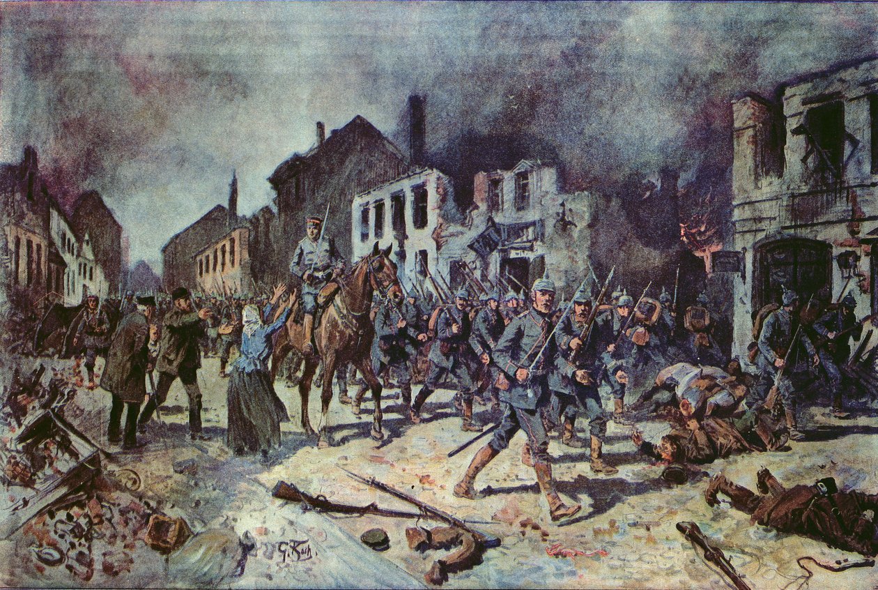 अगस्त 1914 के टैनबर्ग की लड़ाई के दौरान ऑर्टेल्सबर्ग शहर में प्रवेश करने वाली जर्मन सेना द्वारा जार्ज कोच