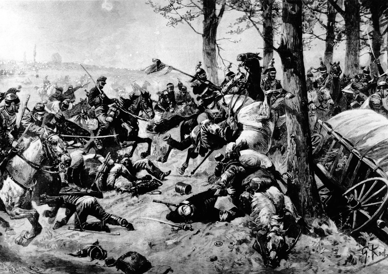 1 सितंबर 1870 को सेडान की लड़ाई में चार्ज करने वाले फ्रांसीसी बख्तरबंद घुड़सवार द्वारा जार्ज कोच