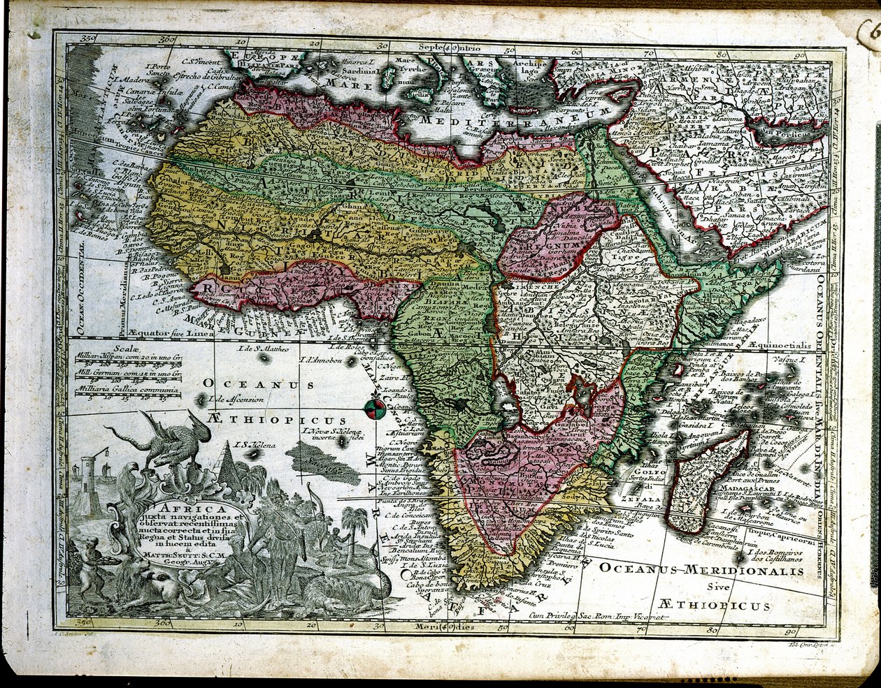 अफ्रीका का मानचित्र, &39;एटलस माइनर&39; से, ऑग्सबर्ग में प्रकाशित हुआ, जो अठारहवीं शताब्दी का पहला भाग है द्वारा जॉर्ज मैथ्यू सेटर