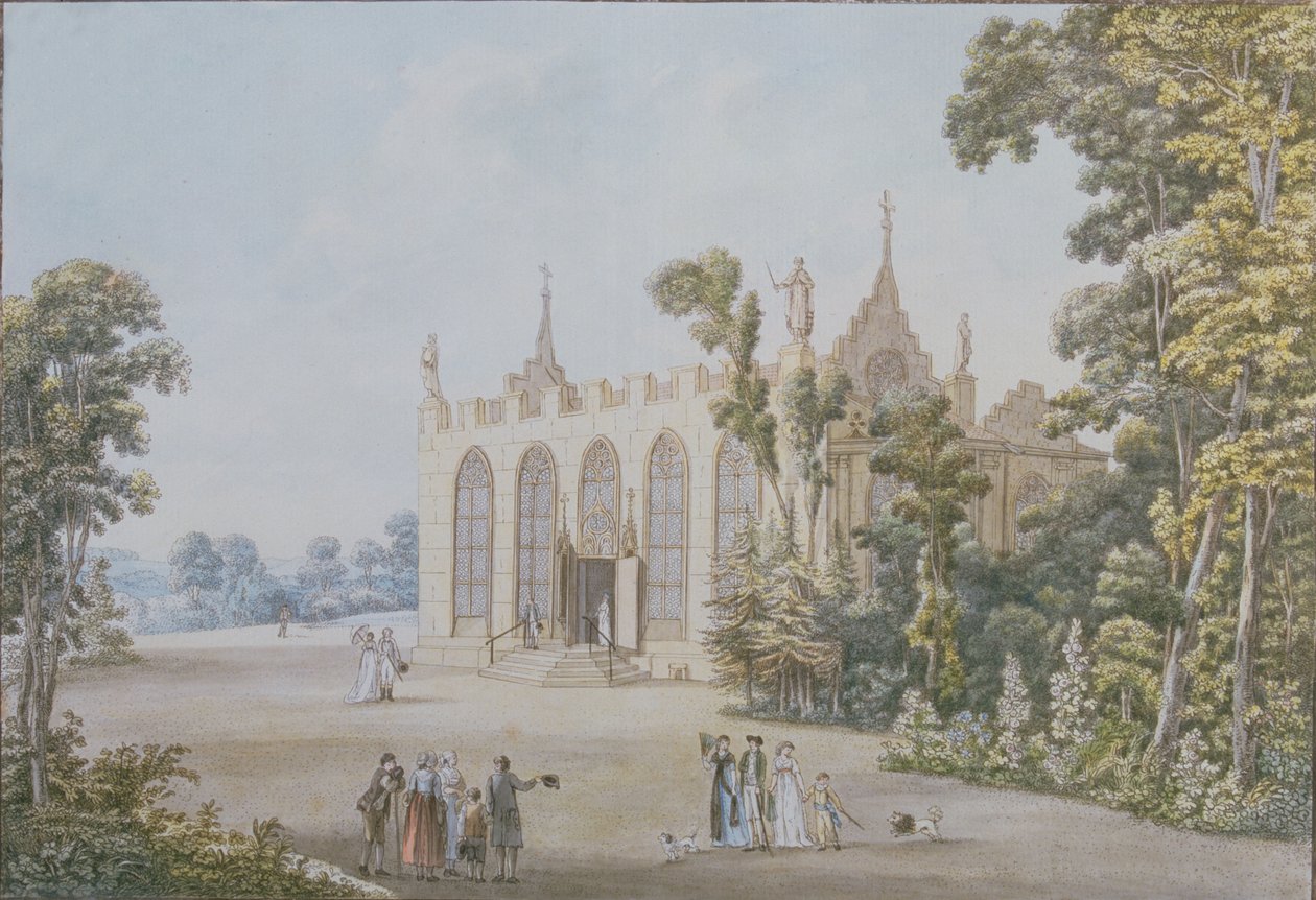 वीमर के पास डुकल पार्क में गॉथिक चैपल, 1798 (रंग उत्कीर्णन) द्वारा जार्ज मेलचोर क्रूस