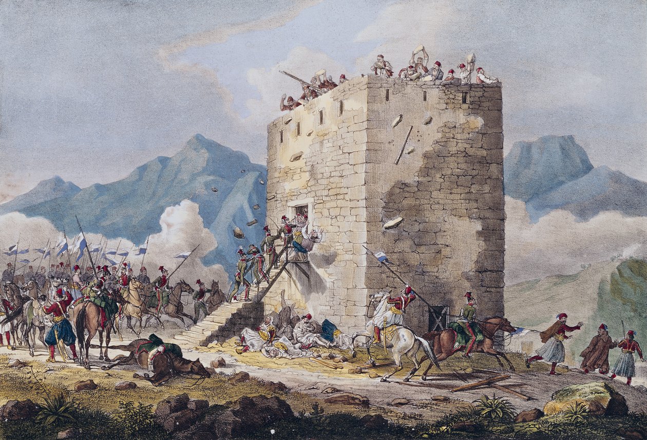 1833 में थेब्स में एक टॉवर में चालीस ग्रीक विद्रोहियों का प्रतिरोध द्वारा जार्ज मेलचोर क्रूस