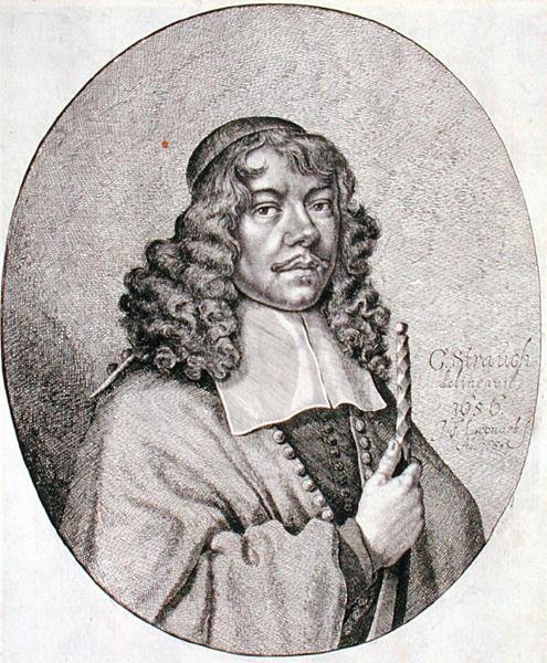 जोहान फ्रेडरिक लियोनार्ट (1633-80) 1668 (उत्कीर्णन) द्वारा उकेरी गई गेब्रियल शुट्ज़ (1585-1672) का पोर्ट्रेट द्वारा जॉर्ज (बाद में) स्ट्रैच