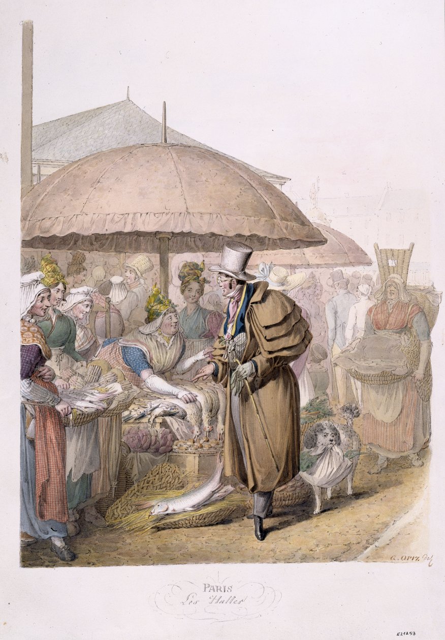 1831 में लेस हॉल में बाजार, (कागज पर wc) द्वारा जॉर्ज एमानुएल ओपित्ज़