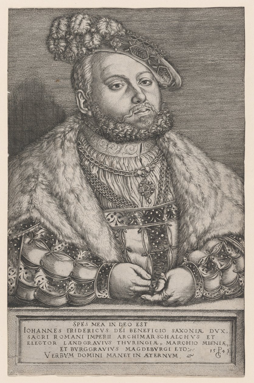 जोहान फ्रेडरिक द मैग्निमस, सक्सोनी के निर्वाचक, 1543 का चित्र। द्वारा जॉर्ज पेन्कज़