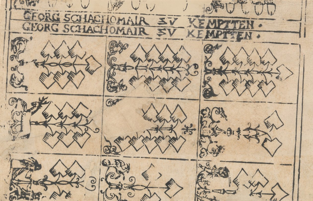 प्लेइंग कार्ड्स की शीट, 1575-1600। द्वारा जॉर्ज शाकोमायर