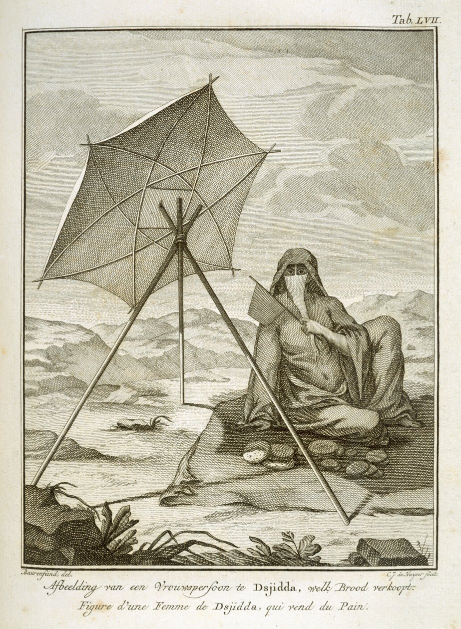 सीजे डी ह्यूसर द्वारा उत्कीर्ण, रेगिस्तान में फ्लैटब्रेड बनाने वाली महिला की महिला डी। द्वारा जॉर्ज विल्हेम बौरेनफाइंड