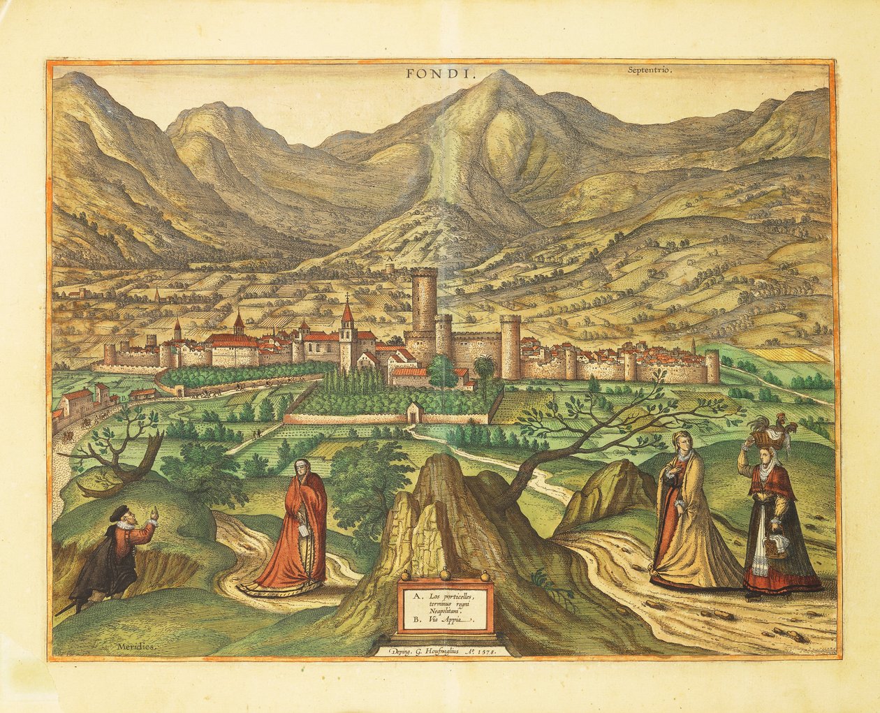 जॉर्ज ब्राउन द्वारा विश्व शहरों से फोंडी, लाज़ियो क्षेत्र का नक्शा द्वारा फ्रांसो