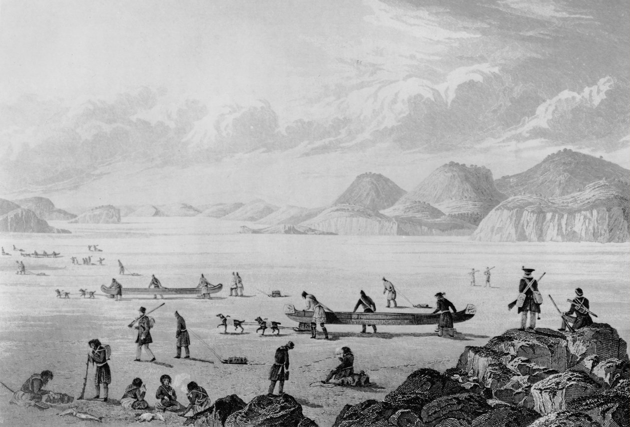 1821 में प्वाइंट लेक से गुजरते हुए फ्रैंकलिन का अभियान द्वारा जॉर्ज बैक