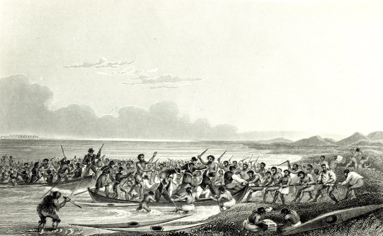 एस्किमोस पिल्टिंग द बोट्स, एडवर्ड फ्रांसिस फाइंडेन (1791-1857) द्वारा उत्कीर्ण मई 1828 द्वारा जॉर्ज बैक