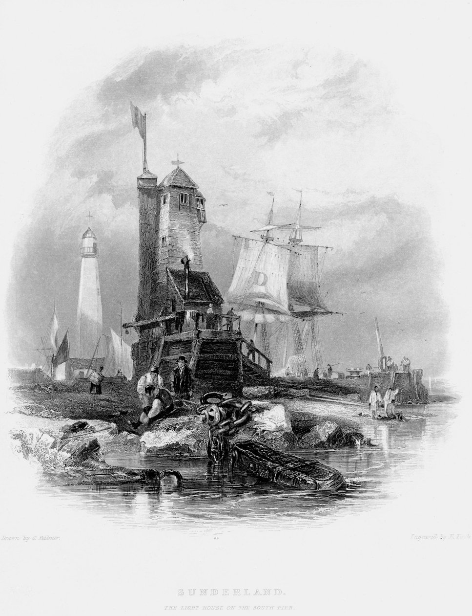 सुंदरलैंड लाइटहाउस दक्षिण पियर पर, 1841 द्वारा जॉर्ज बाल्मर