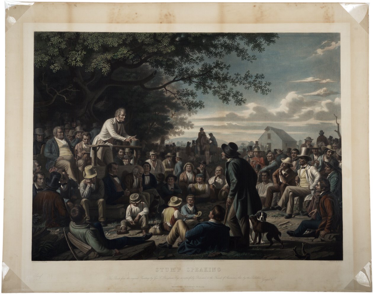 स्टंप स्पीकिंग, 1856 (हाथ से रंगे मेज़ोटिन्ट) द्वारा जॉर्ज कालेब बिंघम