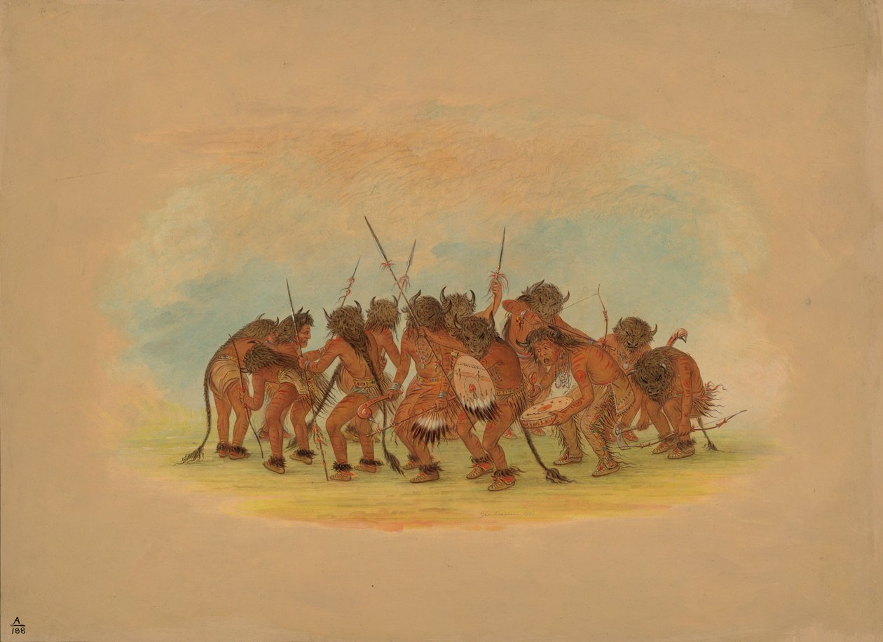 मंडन भैंस नृत्य, 1861 (कार्डबोर्ड पर चढ़ा हुआ तेल) द्वारा जॉर्ज कैटलिन